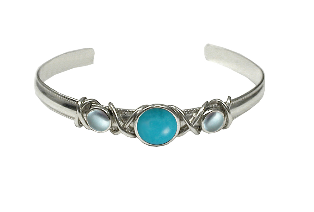 Sterling Silver Cuff Bracelet With Turquoise And Blue Topaz